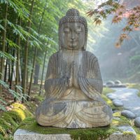 Naturstein Garten Buddha Skulptur Namaste Mudra Steinfigur