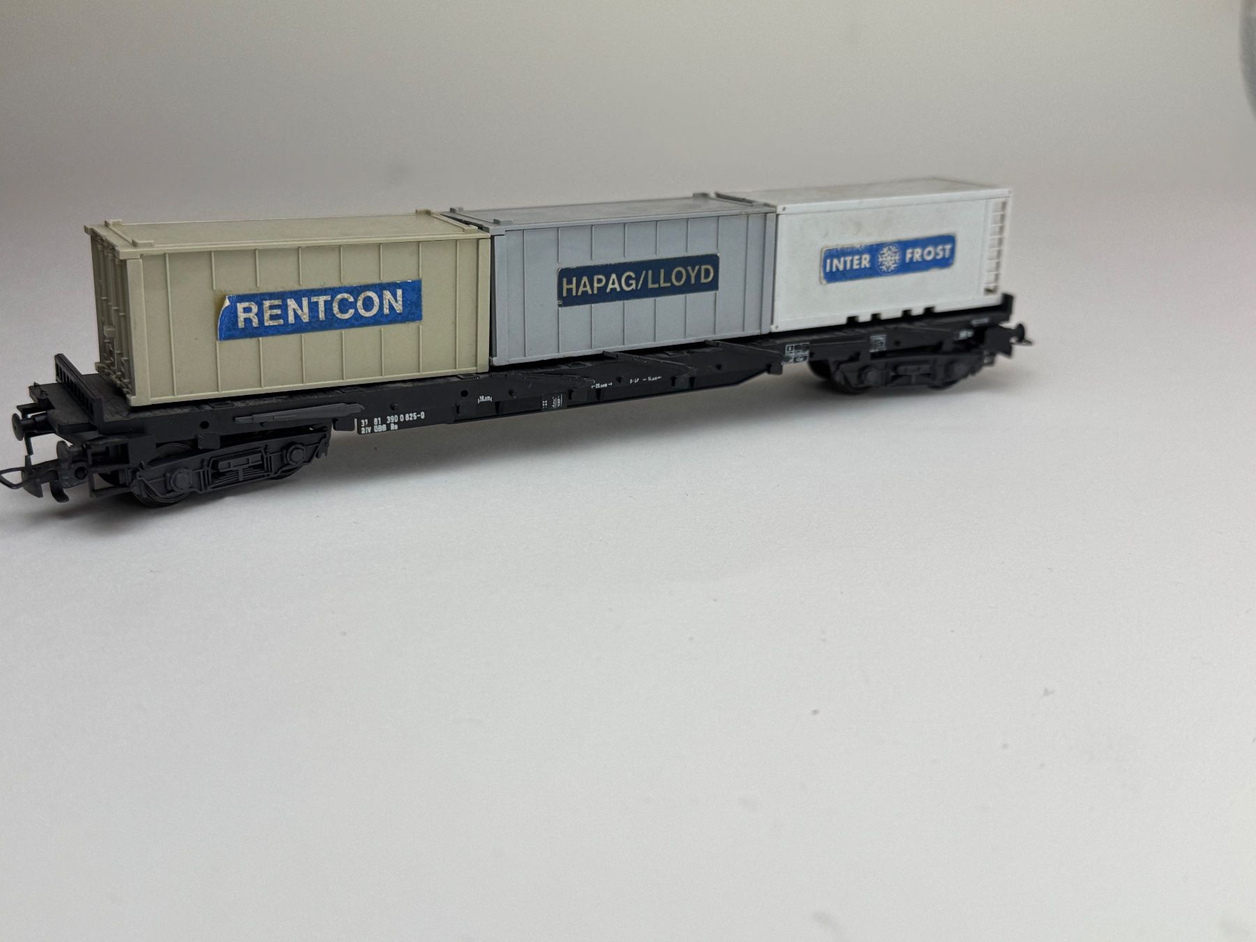Liliput Modellini di ferrovie: GB5-Liliput Container Tragwagen mit Wiking Container – Usato da Elm venduto da Wikmtz 1