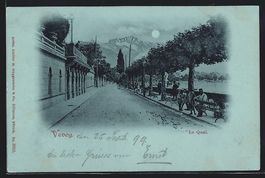 Mondschein-AK Vevey, Le Quai, Allee mit 