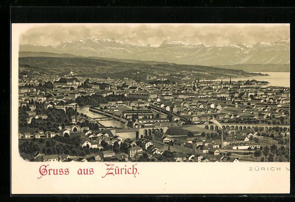 Cartoline postali: Litho Zürich, Totalansicht aus der Voge – Usato da Berlin venduto da bartko-reher