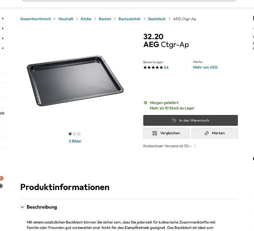 Teglie da forno: Backblech Electrolux AEG Ctgr-Ap fast neu – Usato da Bern venduto da mattewg234 2