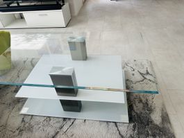 Couchtisch Glas Weiss Metall Gestell 2 Etagen guter Zustand