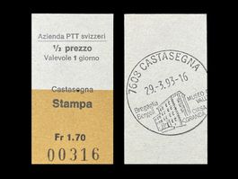 Castasegna Stampa Postauto Edmondsonsches Billett Karton