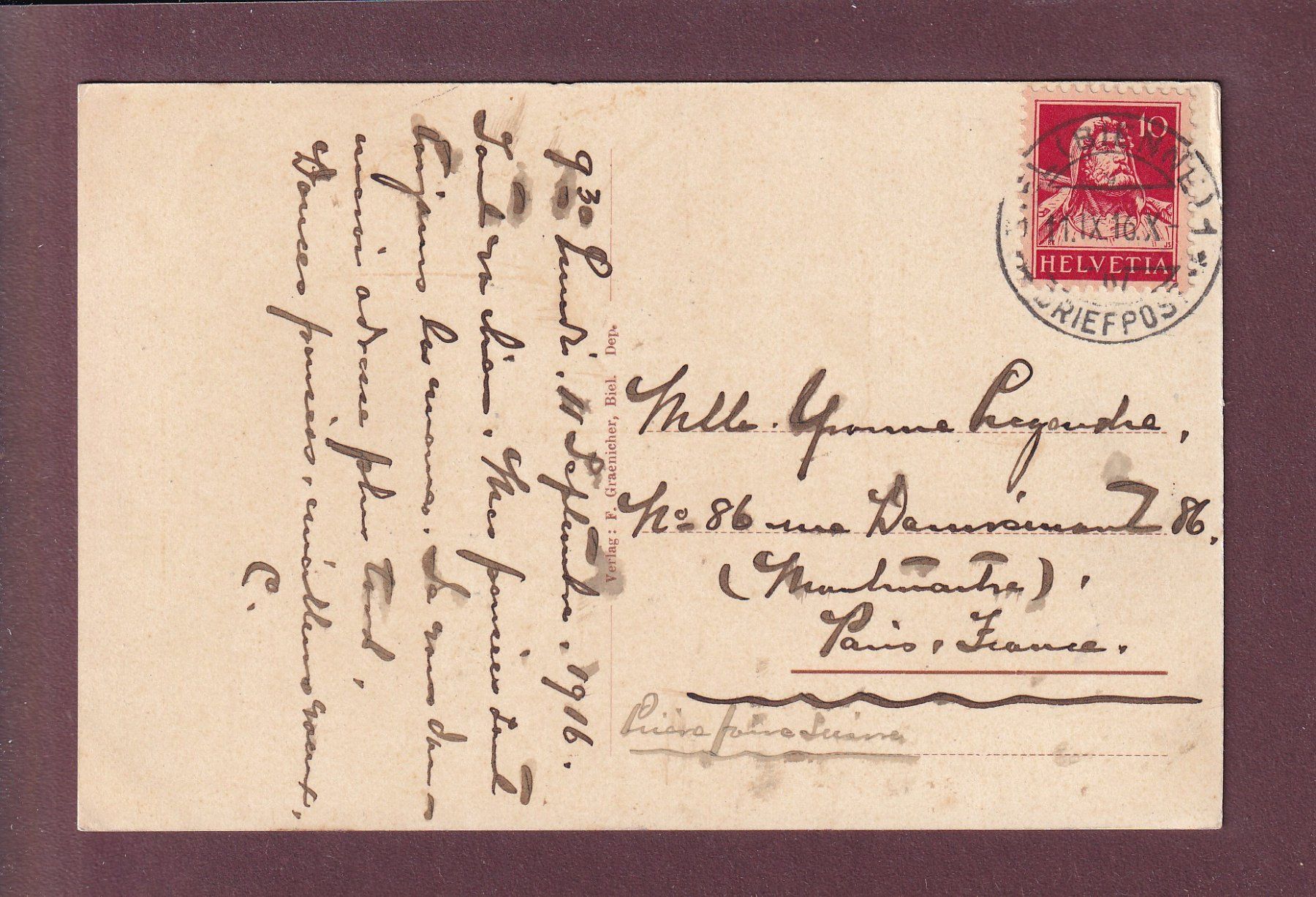 Ansichtskarten: Souvenir de MACOLIN / Magglingen - 1916 – Gebraucht aus Pully von nicecards 1