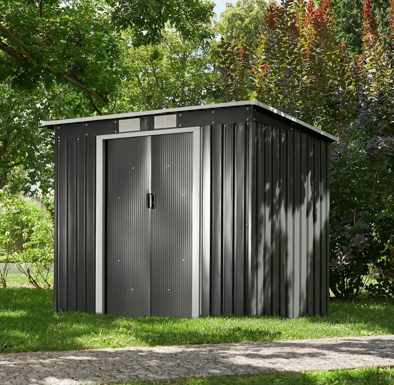 Gartenhaus mit Schrägdach grau/weiss Kaufen auf Ricardo