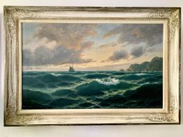 Ölgemälde "Meer mit Segelboot" signiert M. Jensen 65x97cm