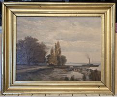 Peinture paysage bateau vapeur
