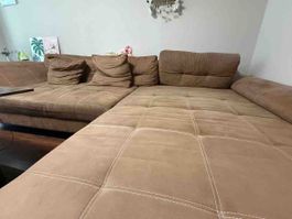 Large L-Sofa Brown Microfibre Used Condition