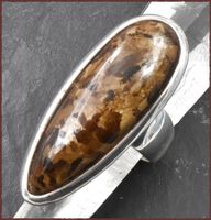 ♛ Tropfenförmiger Bronzit 925 Silberring (Goldschimmer)