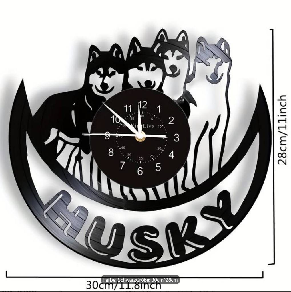 Orologi da terra & Orologi da parete: Schallplatten Wanduhr mit Husky Ø30 cm – Nuovo e nell'imballaggio originale da Langenbruck venduto da Gumsi 1