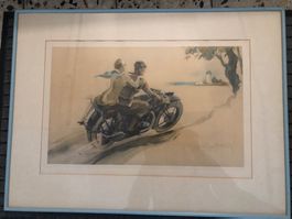Art-Déco Litho koloriert /signiert S.W. Hany mit Rahmen 1935