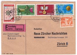 1954 Express an NZN Zürich portogerecht mit ZNr. 316-319