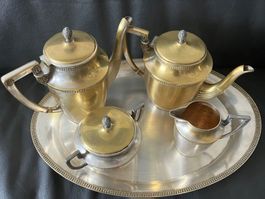 Service à café/thé vintage en métal argenté, 4 pièces