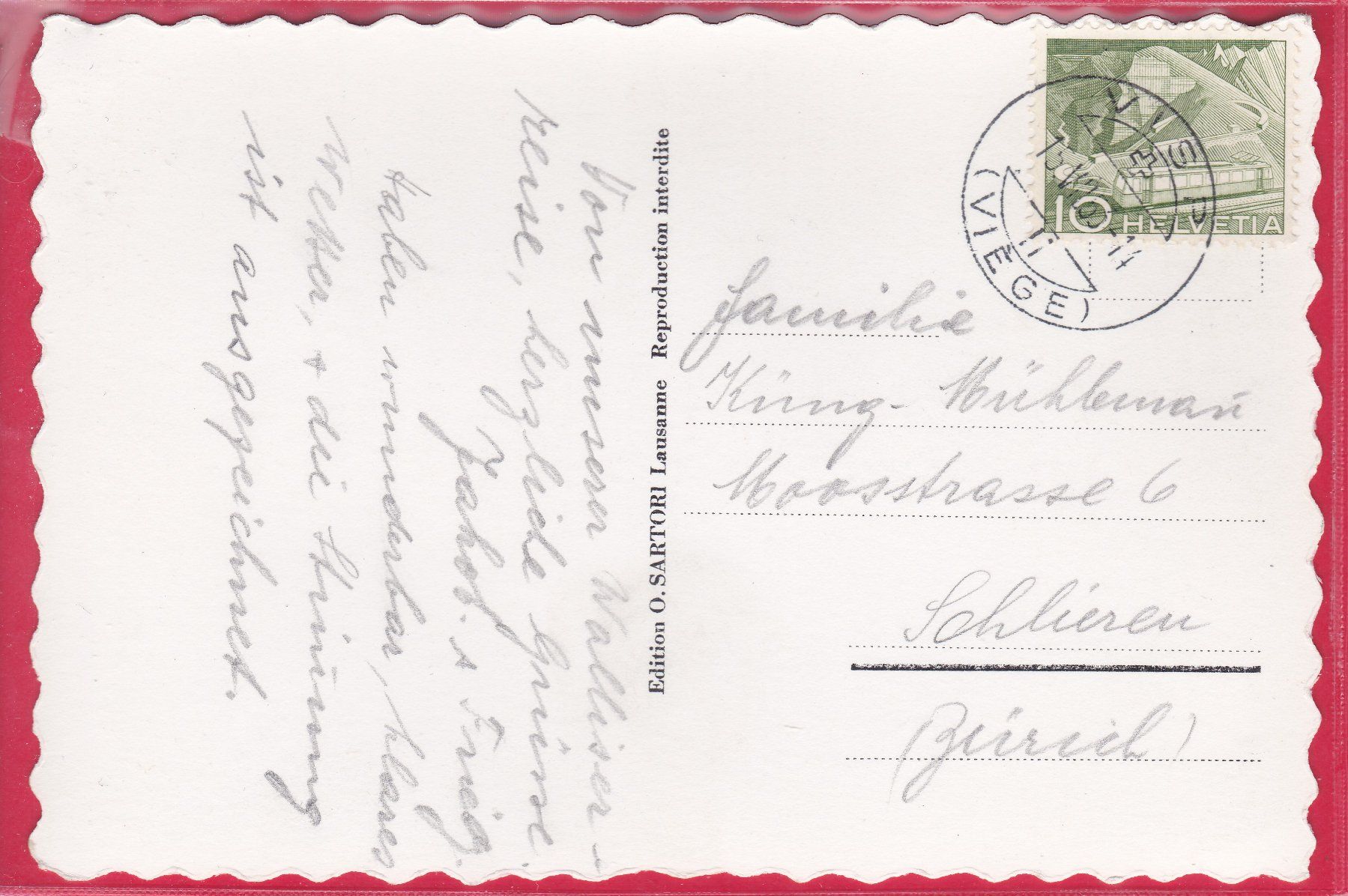 Cartoline postali: VISP - VÈGE, 15.7.1953 – Usato da Oberrieden venduto da Gebirgsstelze 1