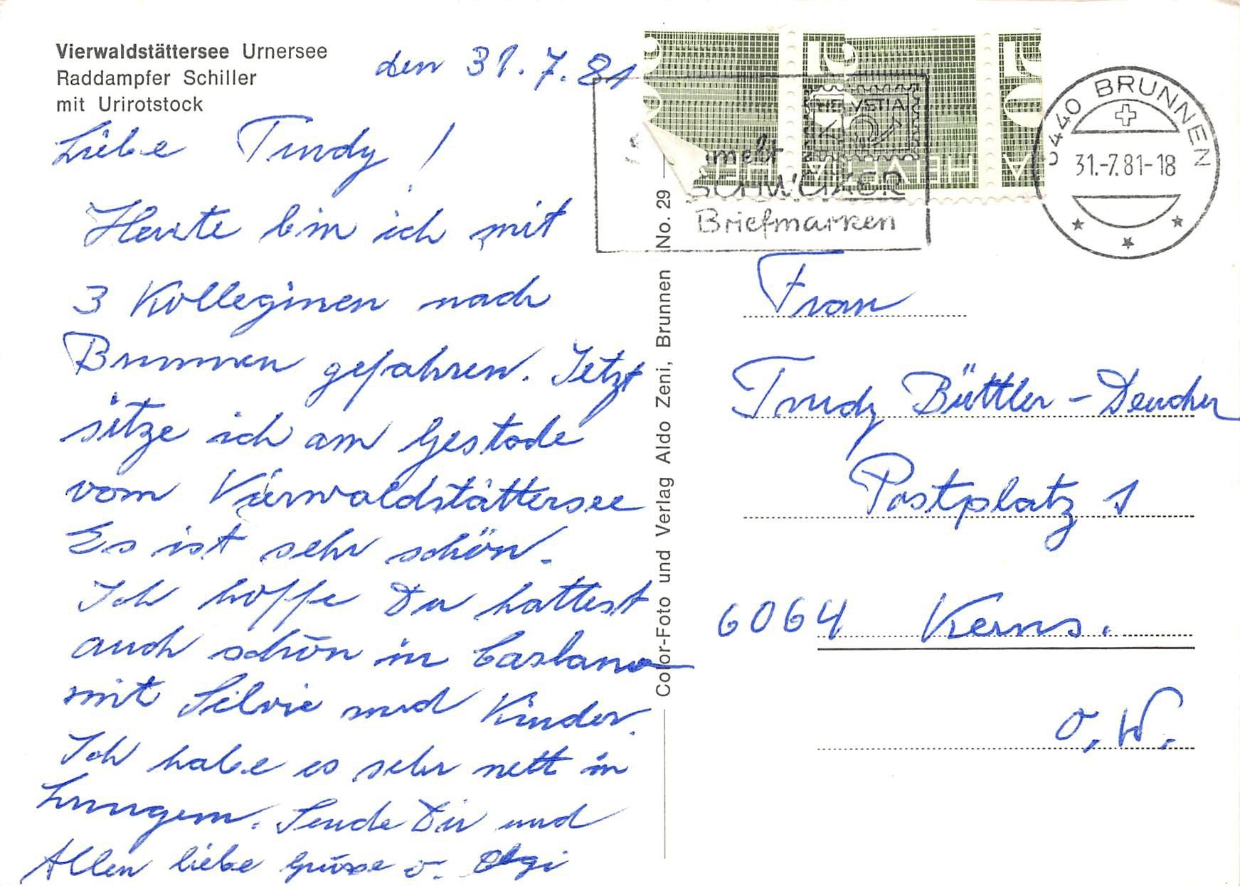 Cartoline postali: Urnersee, Raddampfer Schiller – Usato da Ottikon b.Kemptth. venduto da Neptun1974 1