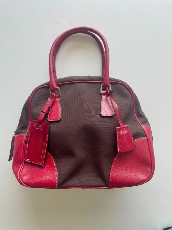 Sac Prada authentique cuir & toile marron rouge