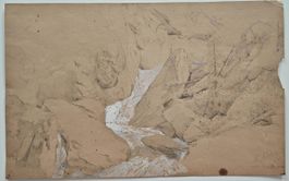 HEINRICH MARR – Wilder Gebirgsbach, Zeichenstudie, signiert