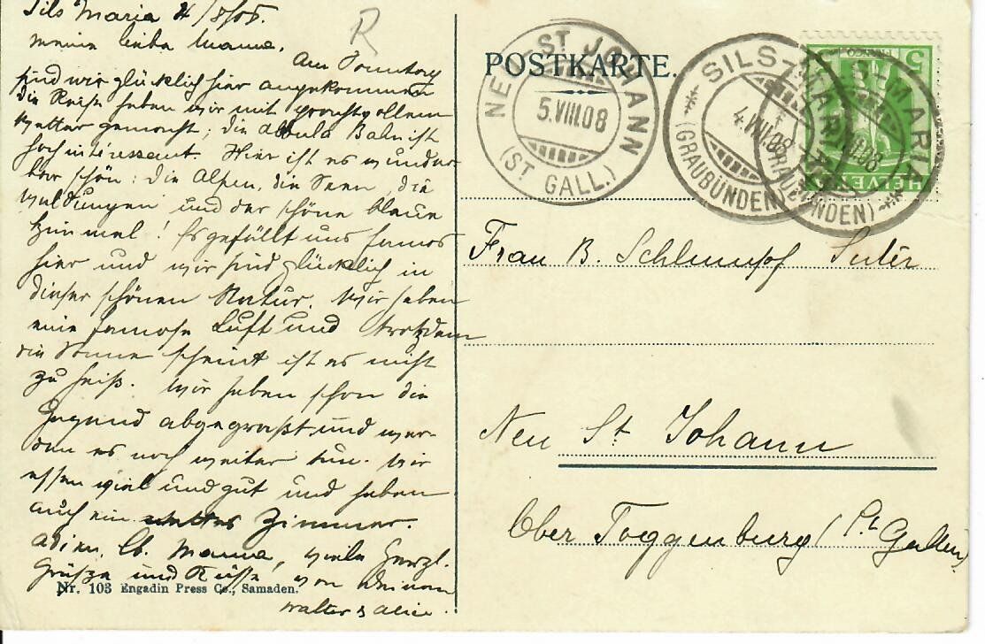Cartes postales: Sils - Maria 1908 – D'occasion à Hochdorf par Ziegel-16 1