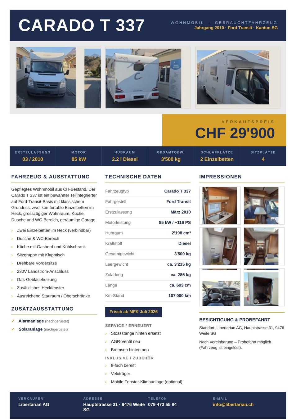 Carado Veicoli da campeggio: Wohnmobil Carado T337 – Usato da Buchs SG venduto da Dtems