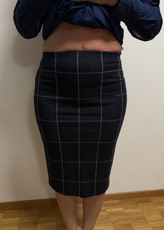 Jupe crayon élastique C&A- Taille XS - Bleu à carreaux