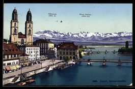 AK Zürich, Grossmünster gegen die Berge