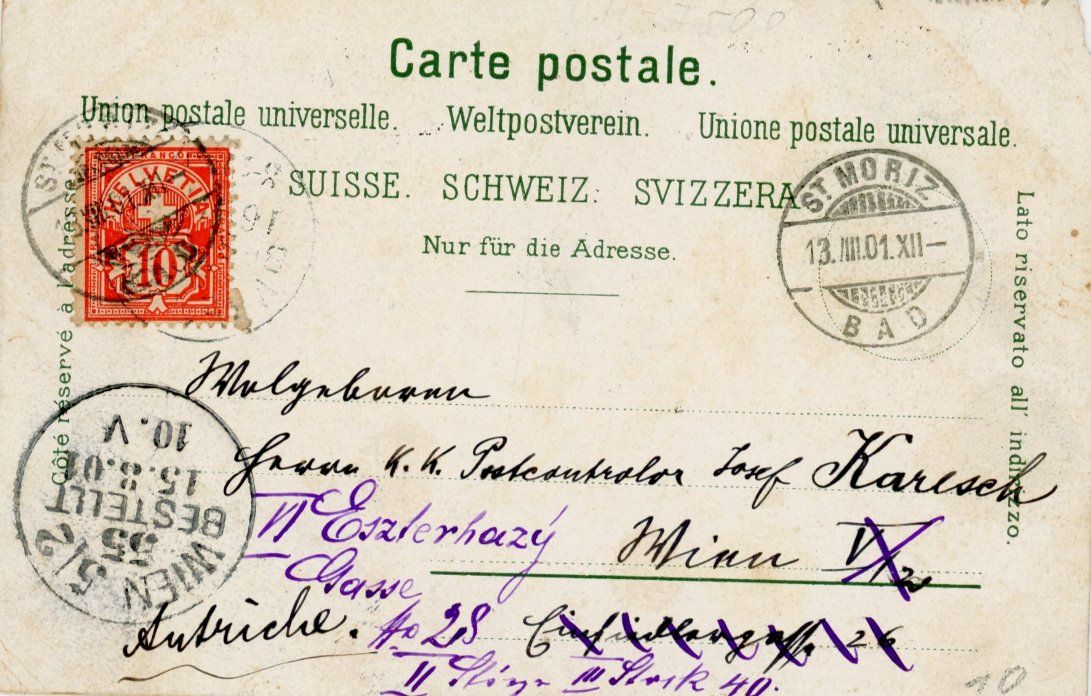 Cartoline postali: St. Moritz - Bad und Dorf   GR      um 1901 – Usato da Brig venduto da Valcards54 1