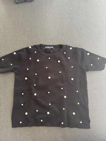 Zara Knit Shirt mit Perlen, Schwarz, Grösse S, Neuwertig
