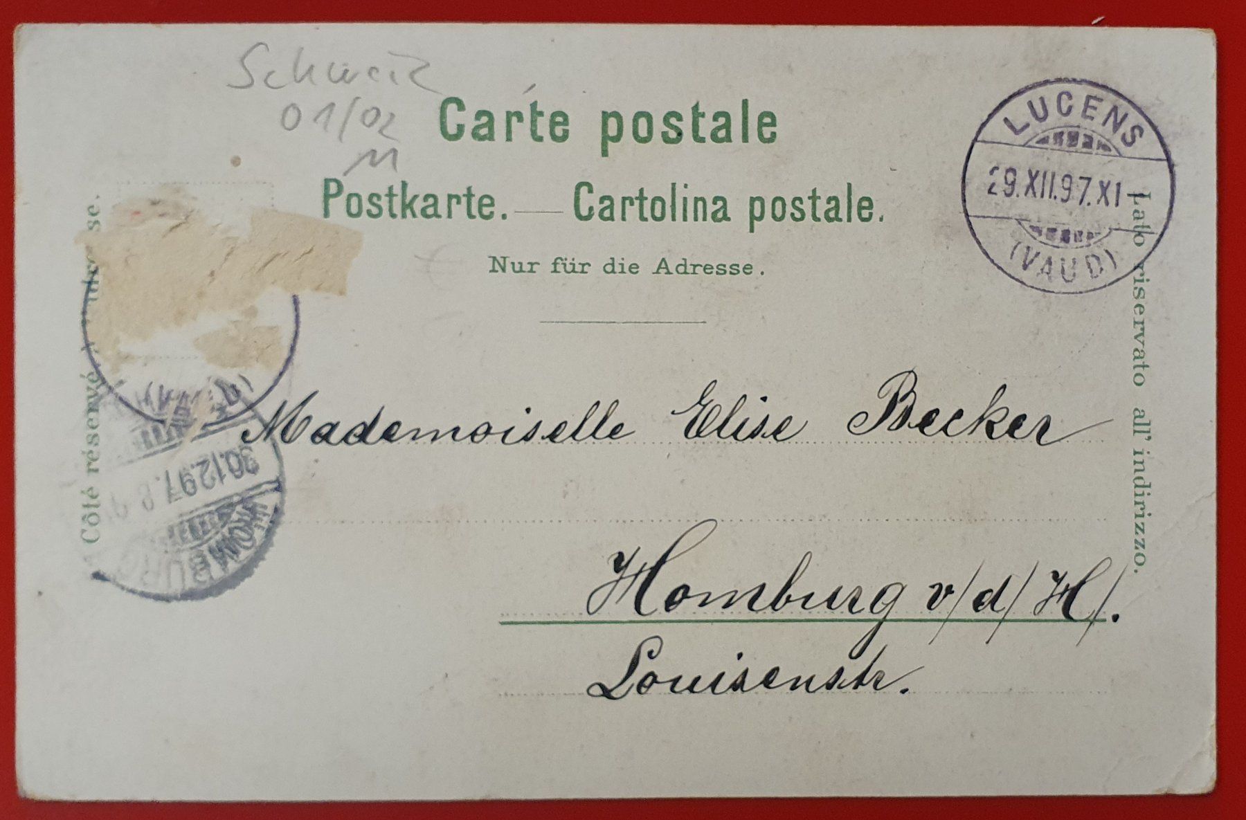 Cartoline postali: Lucens 1897 – Usato da Kreuzlingen venduto da Rschweiz1 1