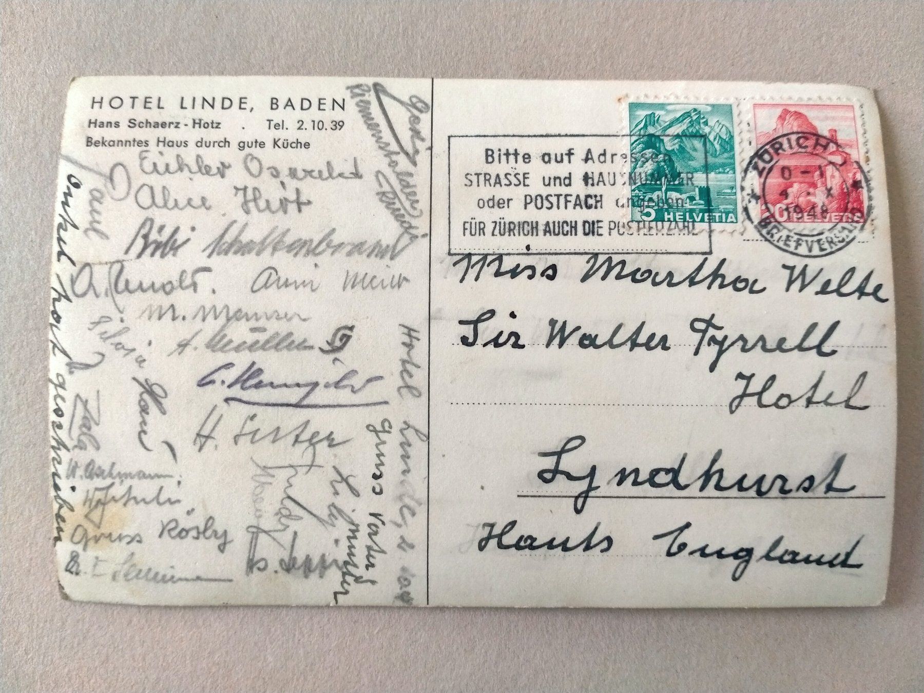 Ansichtskarten: Hotel Linde Baden / AK Aargau / Oldtimer Häuser – Gebraucht aus Küssnacht am Rigi von cartolina-1 1