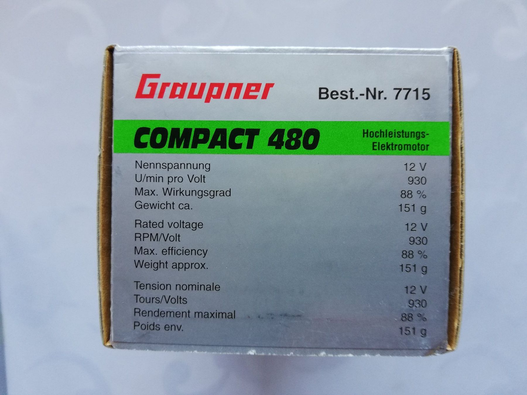 Graupner Modellismo RC: Graupner COMPACT 480 Brushless-Motor 12V – Nuovo e nell'imballaggio originale da Flüh venduto da AMS-Modellbau 1