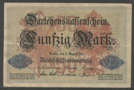 DEUTSCHES REICH - 50 MARK, DARLEHNSKASSENSCHEIN, BERLIN 1914