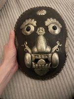 Vintage mask Tibetan Mahakala silver copper brass wood