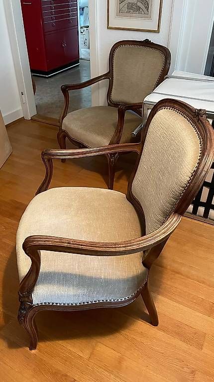 Poltrone: 2 Antike Sessel, Biedermeier Stil, Samt, Holz geschnitzt,  – Usato da Basel venduto da ninenintynine 1