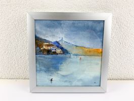 Aquarellbild Zugersee Landschaft gerahmt 20x20