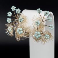 Vintage Ohrclips mit blauen Blüten und Strass