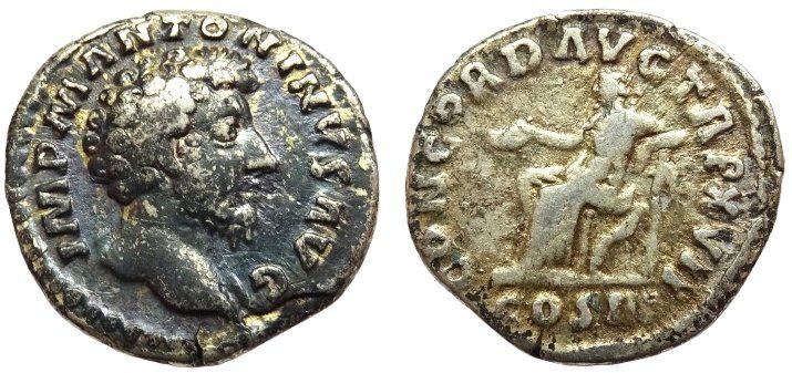 Tutti le monete: MARCUS AURELIUS AR Denarius (162-163 AD) – Usato da La Sarraz venduto da classicworldcoins