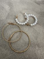 2er Set Elegante Perlen Creolen & Grosse Gold Creolen