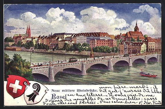 Cartoline postali: AK Basel, Neue mittlere Rheinbrücke – Usato da Berlin venduto da bartko-reher