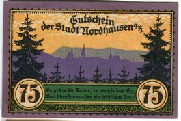 Notgeld "75 Pfennig. Nordhausen 1921"