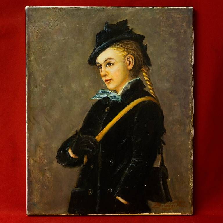 Dipinti: Signiertes Gemälde Frau mit Mantel – Usato da Ascona venduto da ArtRomantica