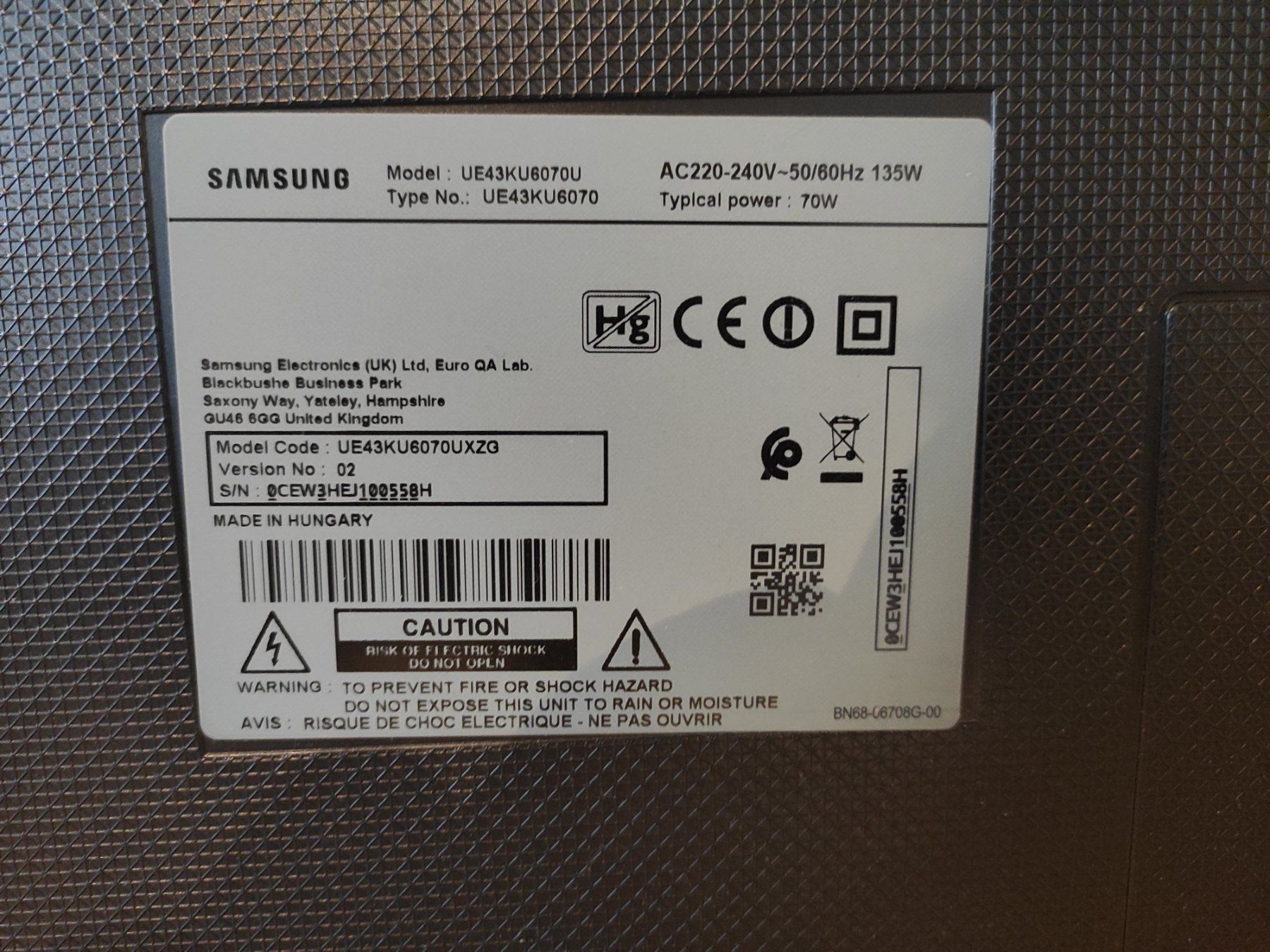 Samsung Televisori: Samsung Ue43ku6070u – Difettoso da Kilchberg ZH venduto da dion06 3