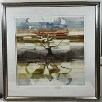 Franz Bacher <gespiegelter Baum< Radierung, Handsigniert