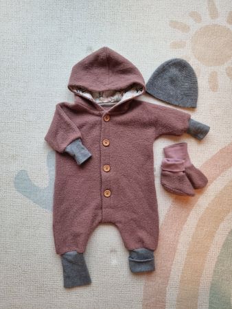 Wollwalk Set für Baby: Overall, Mütze und Füsslinge