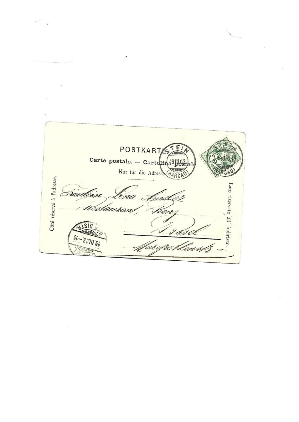 Cartoline postali: Aubonne 1903 – Usato da Allschwil venduto da Salus17 1