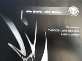 Prospekt Preisliste  Alfa Romeo Brera / Spider 2008