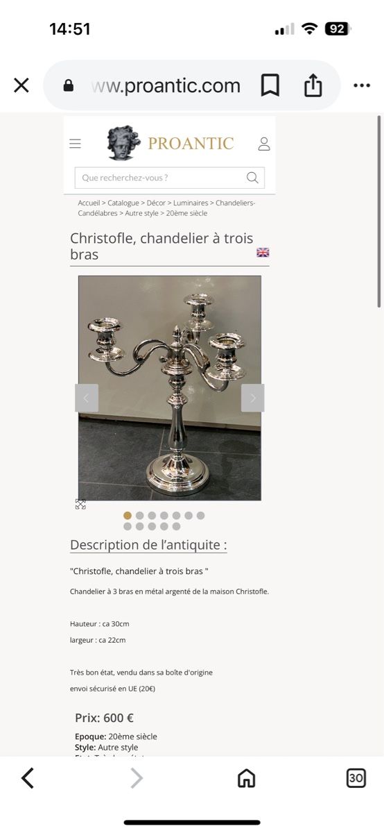Christofle Portacandele: Christofle, chandelier à trois bras – Usato da Genève venduto da ati_tj8f 5