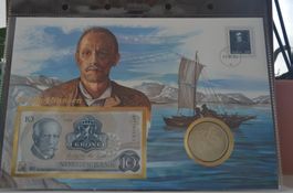 Banknotenbrief mit Münze aus Norwegen
