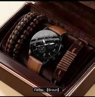Neue Herren Quarz Uhr Braun mit Armbänder-Set