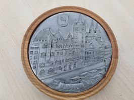 Zinnrelief Wandteller Handarbeit Basel Rathaus/Münster!