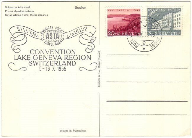 Cartoline postali: CP/AK: PTT - Schweizer Alpenpost "Susten" 1955 – Usato da Tramelan venduto da MHK79 1